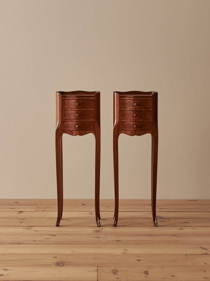 Pair of petite French vintage kingwood bedside tables