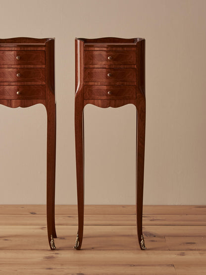 Pair of petite French vintage kingwood bedside tables