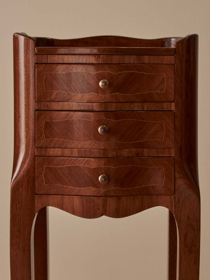 Pair of petite French vintage kingwood bedside tables