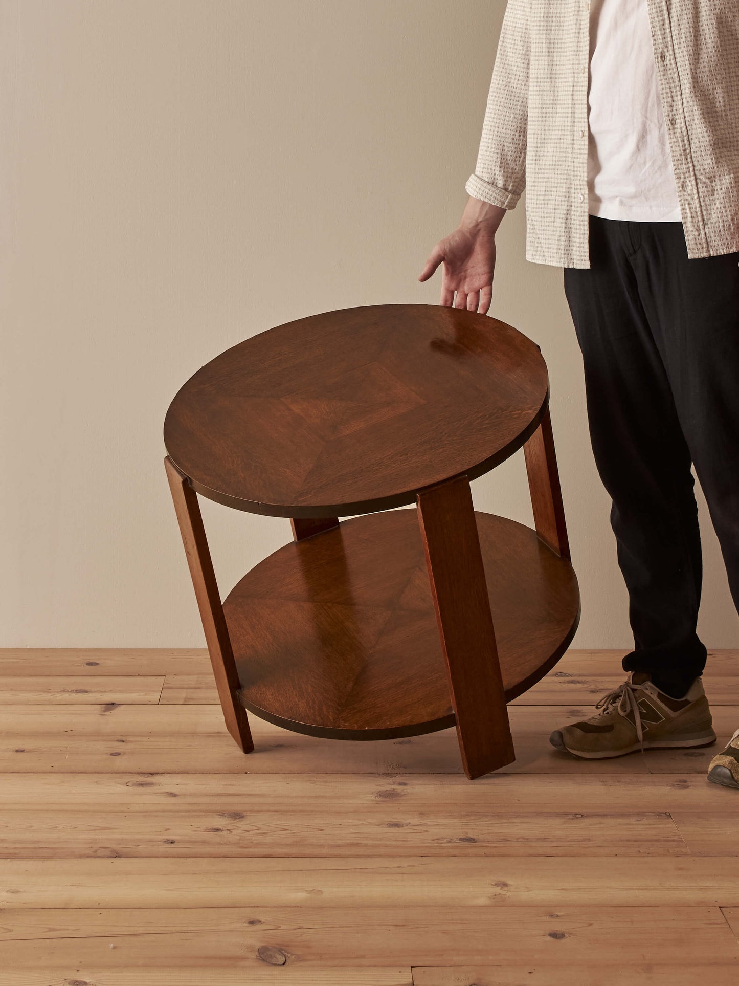 Mid-century oak and walnut two-tiered side table
