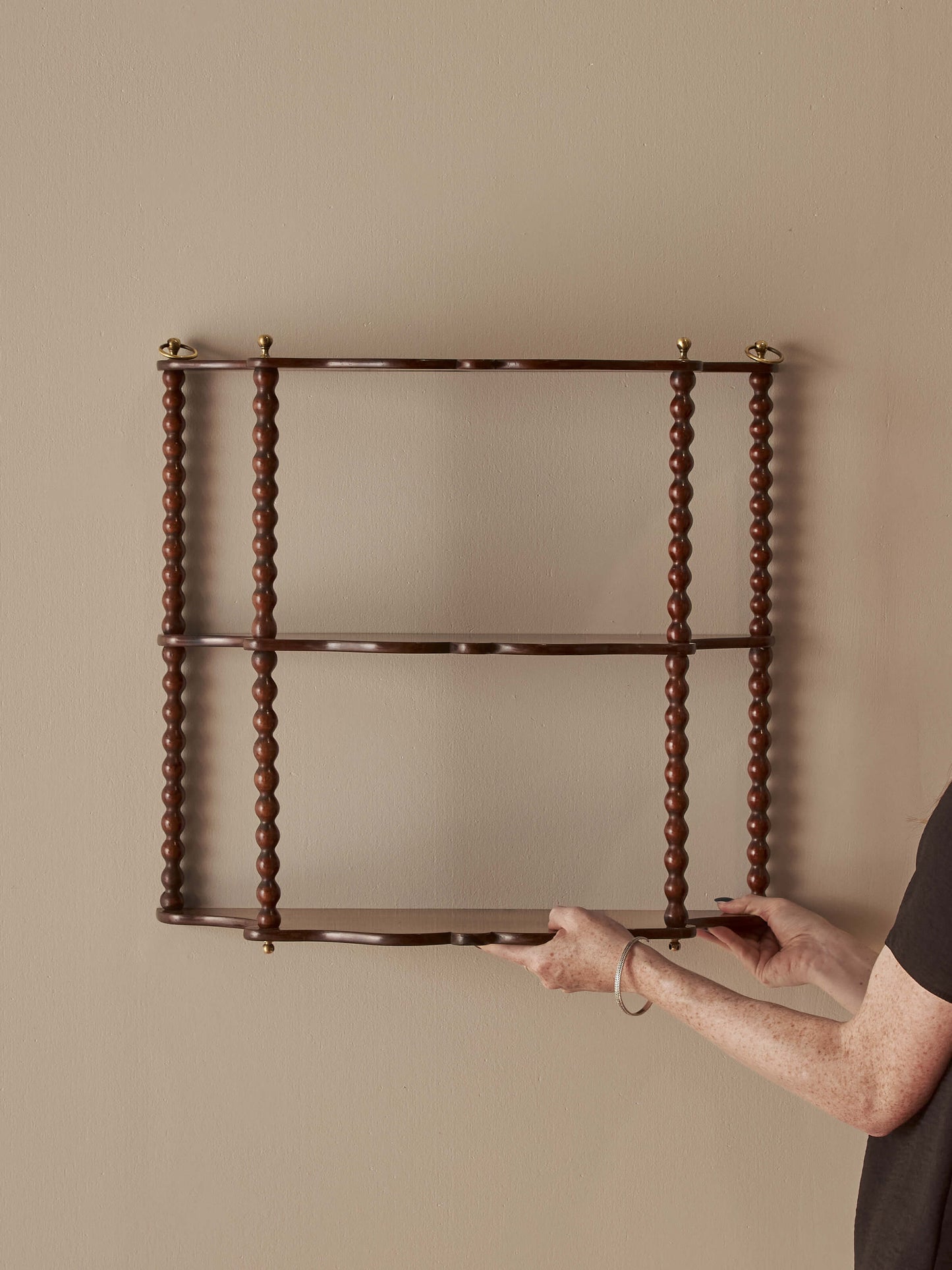 Antique mahogany bobbin wall-hung shelf