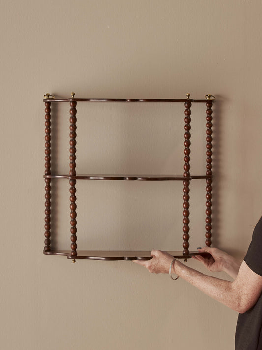 Antique mahogany bobbin wall-hung shelf