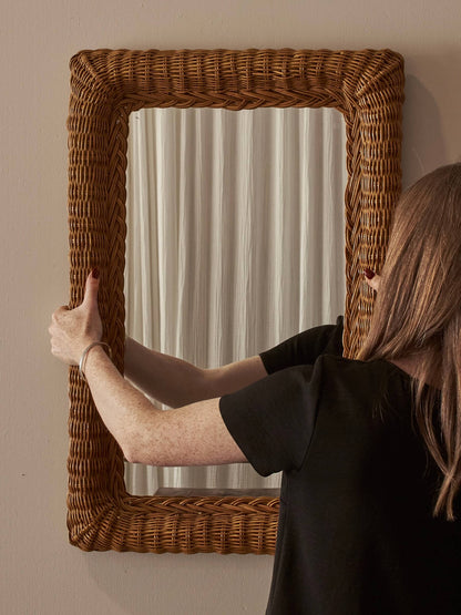 Mid-century wicker rectangular mirror