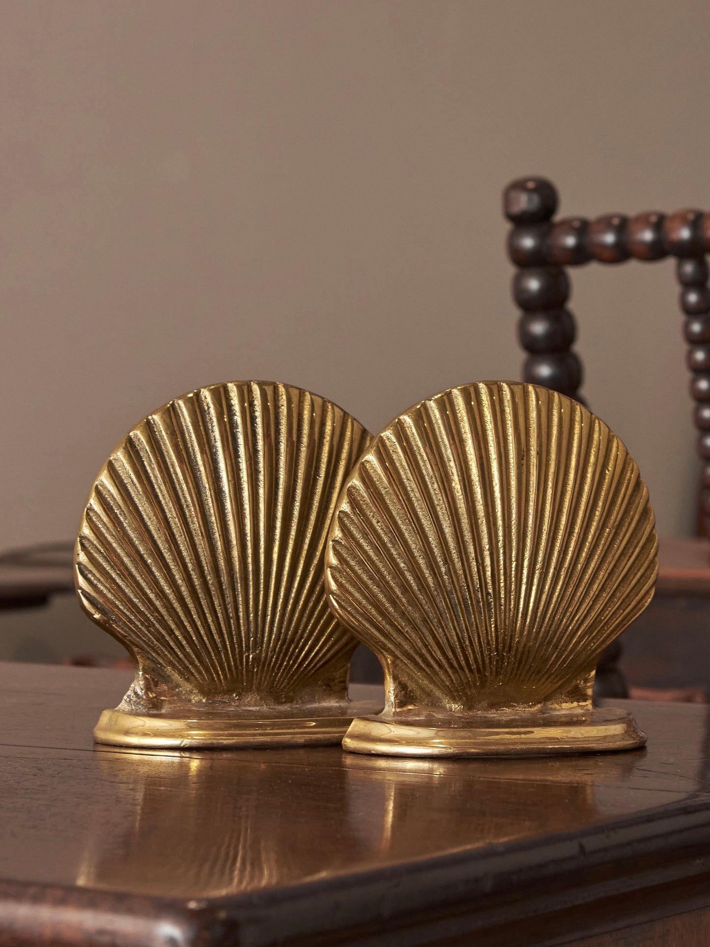Pair of vintage brass clam bookends