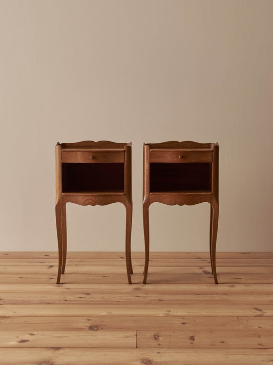 Pair of blonde oak-veneer vintage bedside tables