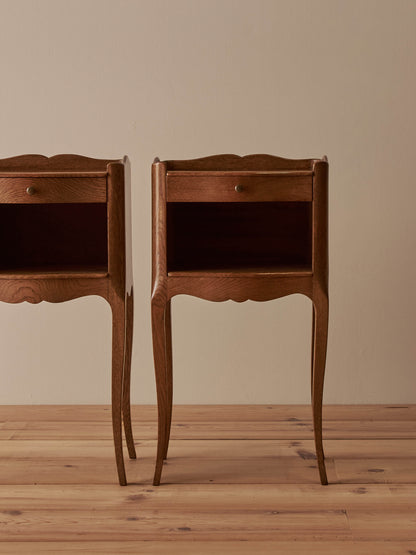 Pair of blonde oak-veneer vintage bedside tables