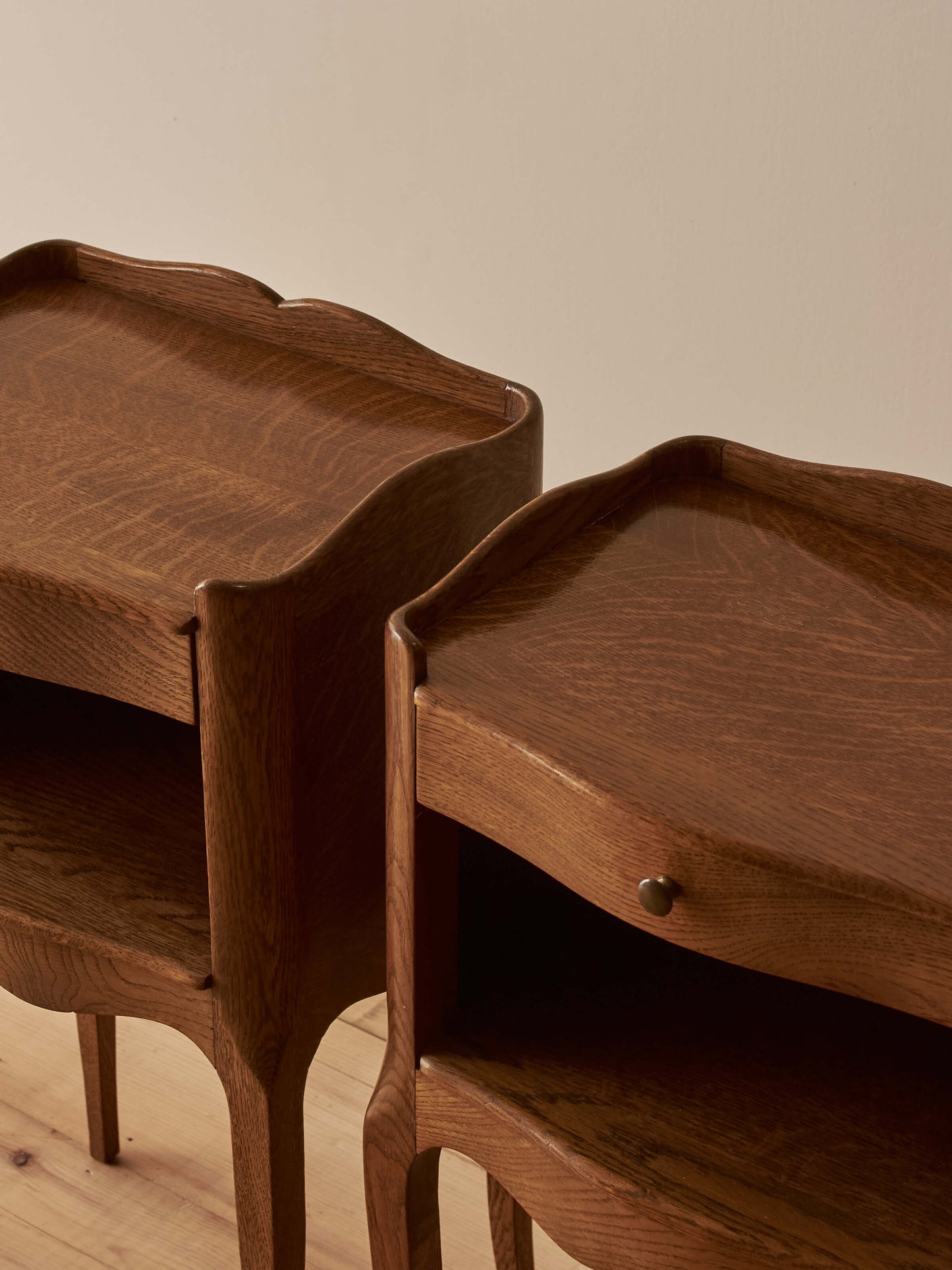 Pair of blonde oak-veneer vintage bedside tables