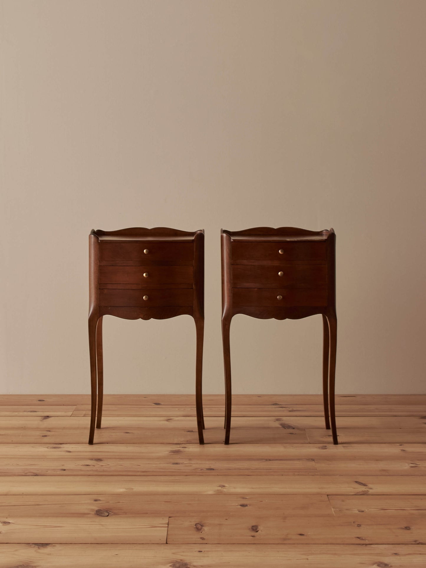 Pair of French vintage cherry wood bedside tables