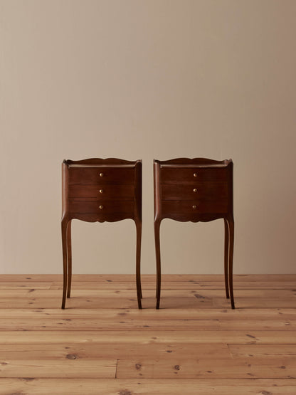 Pair of French vintage cherry wood bedside tables