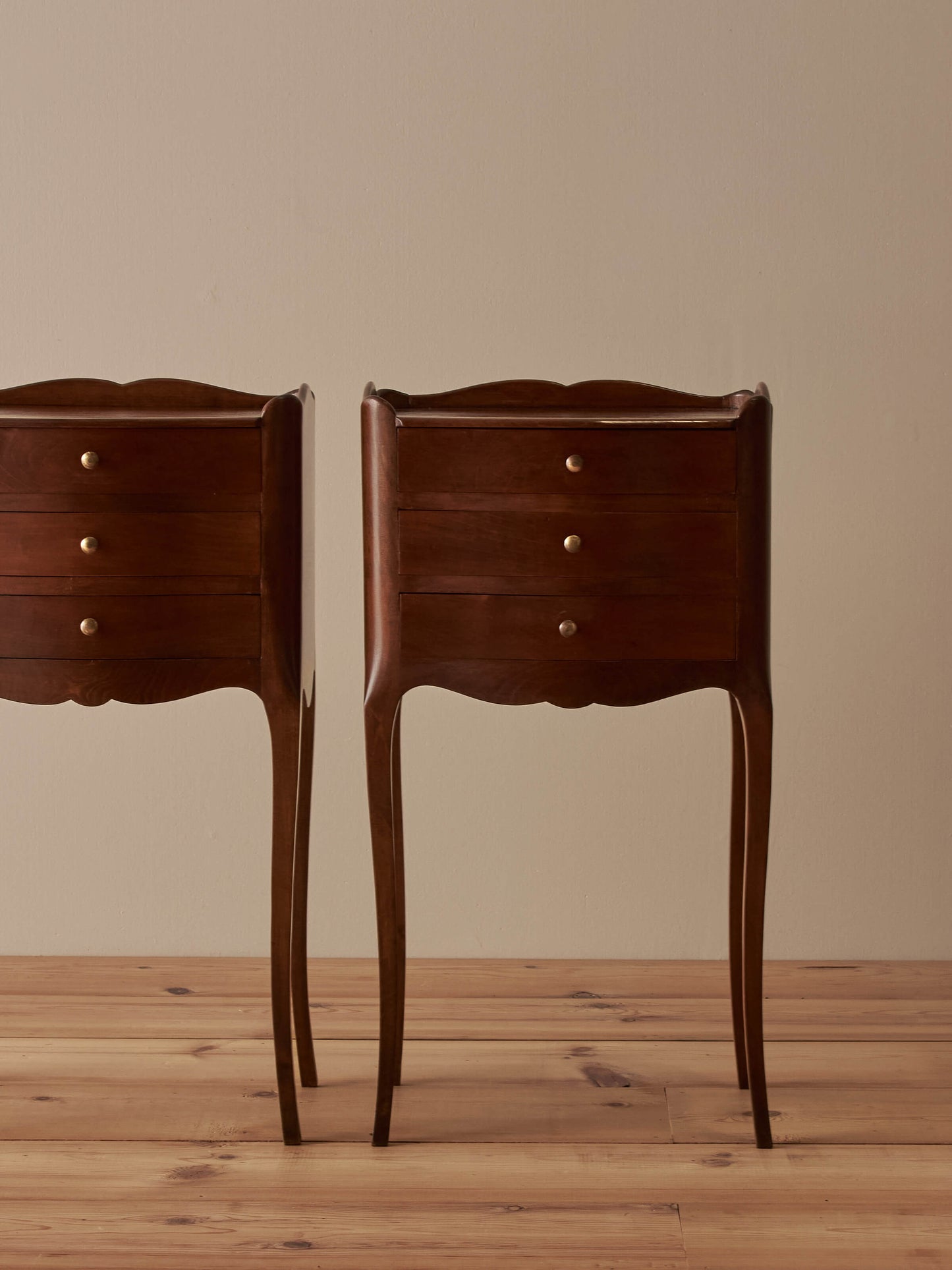 Pair of French vintage cherry wood bedside tables