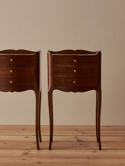 Pair of French vintage cherry wood bedside tables