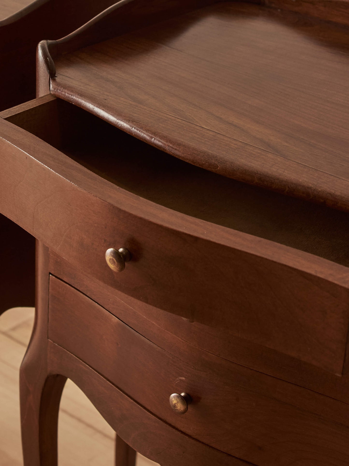 Pair of French vintage cherry wood bedside tables