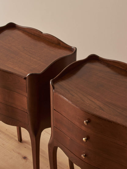 Pair of French vintage cherry wood bedside tables