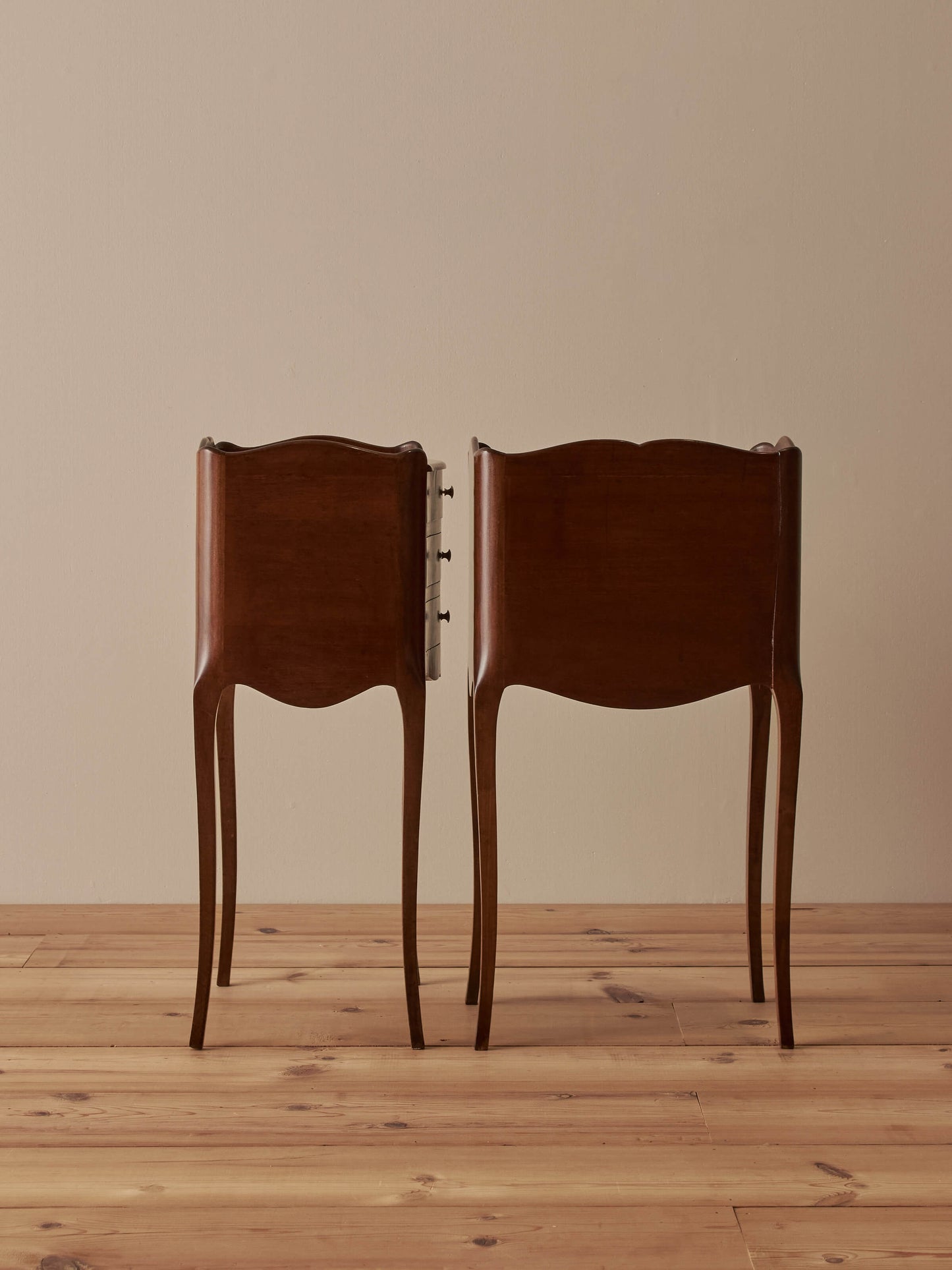 Pair of French vintage cherry wood bedside tables