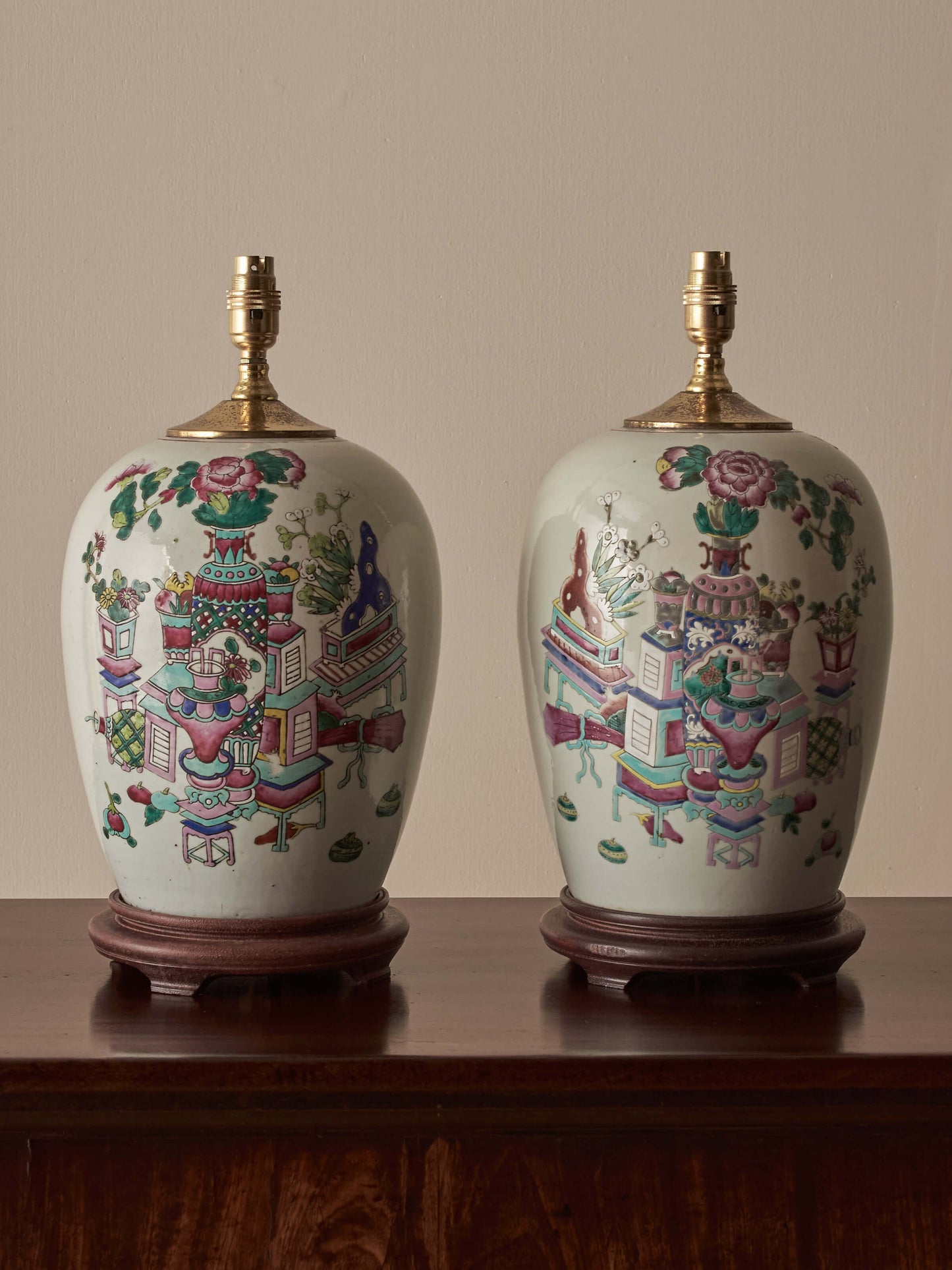 Pair of antique ceramic table lamps
