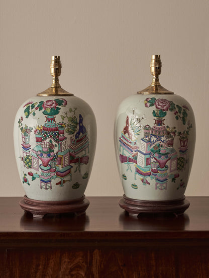 Pair of antique ceramic table lamps