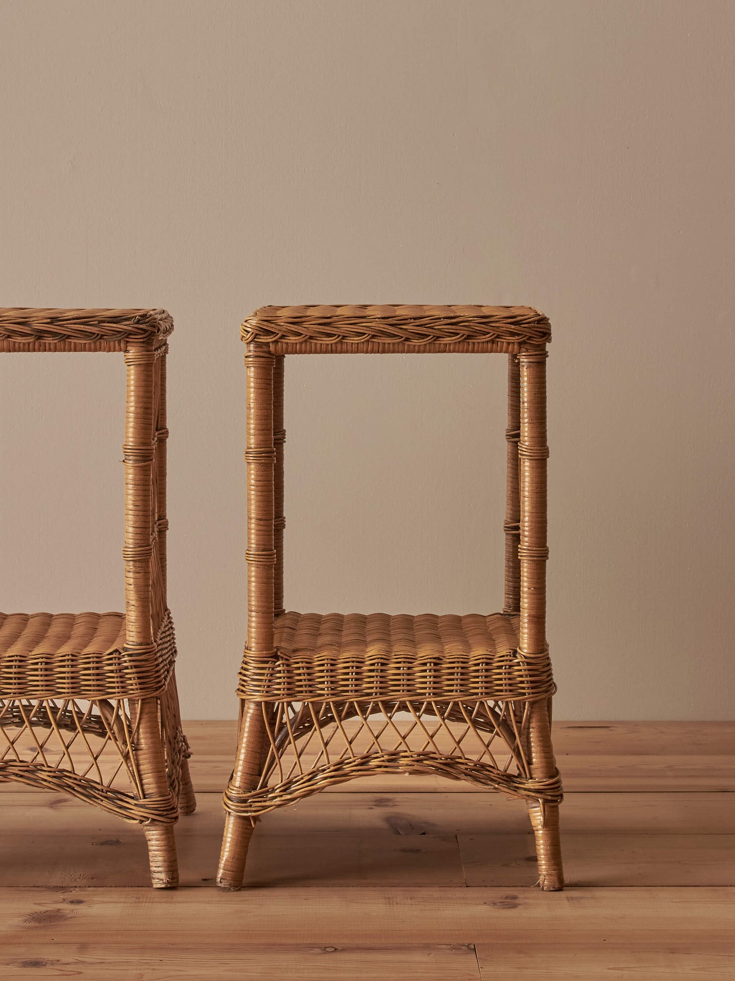 Pair of vintage wicker side tables