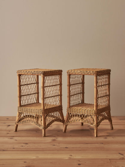 Pair of vintage wicker side tables