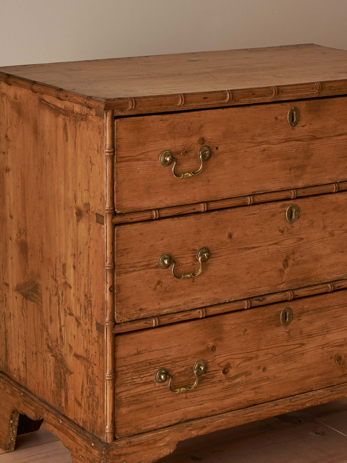 Regency faux bamboo pine chest of drawers