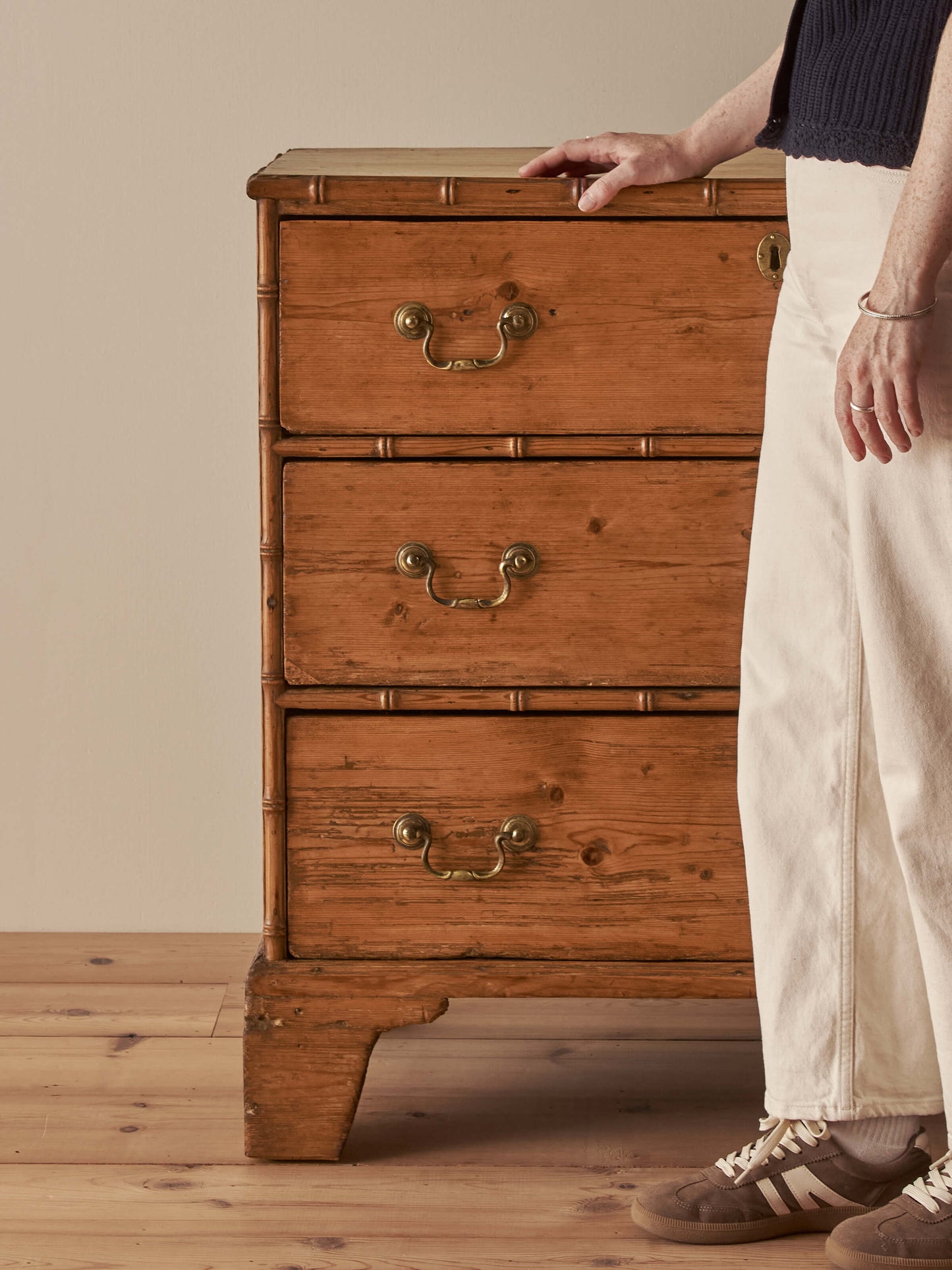 Regency faux bamboo pine chest of drawers