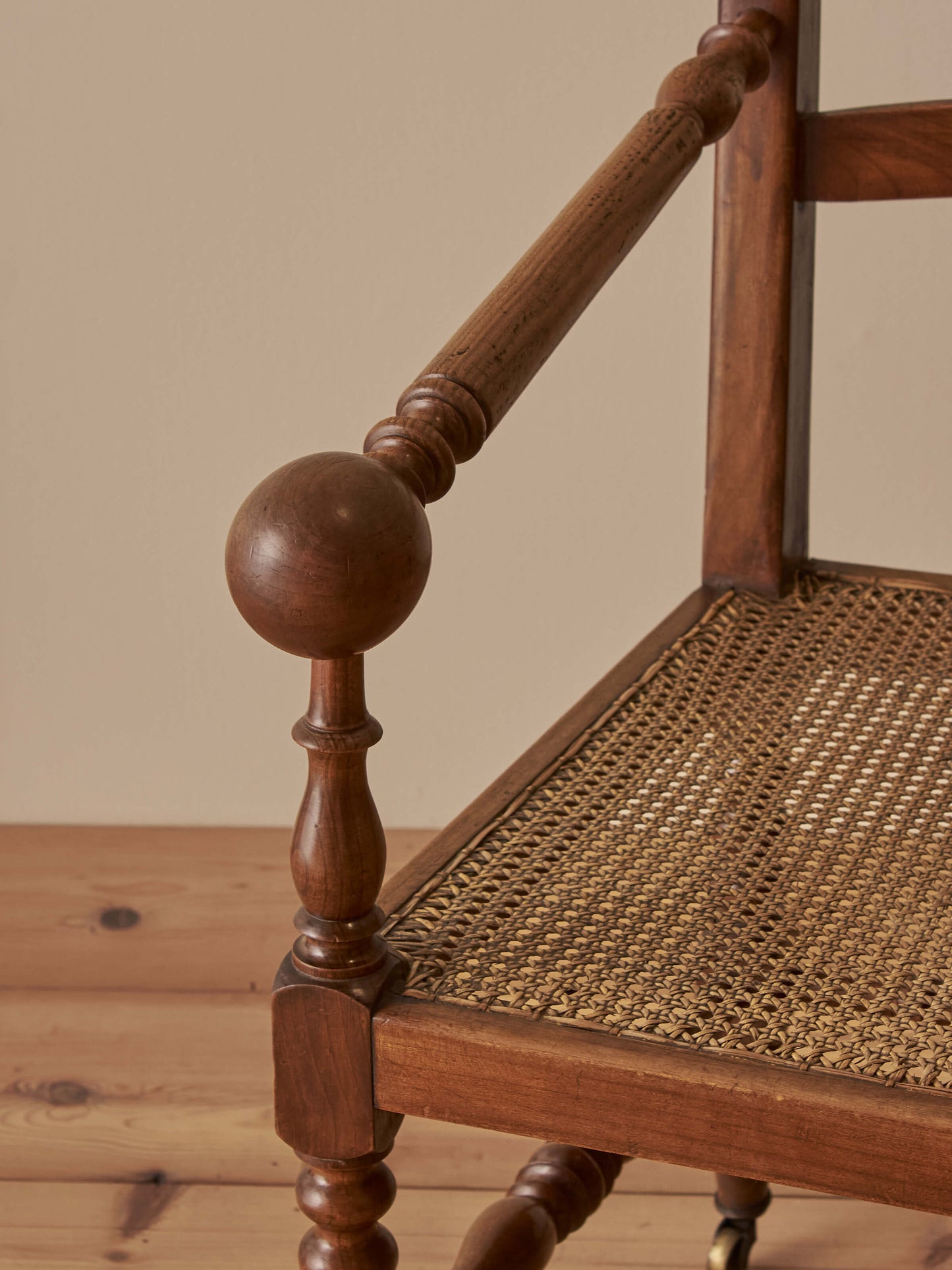 French antique cane chair on castors