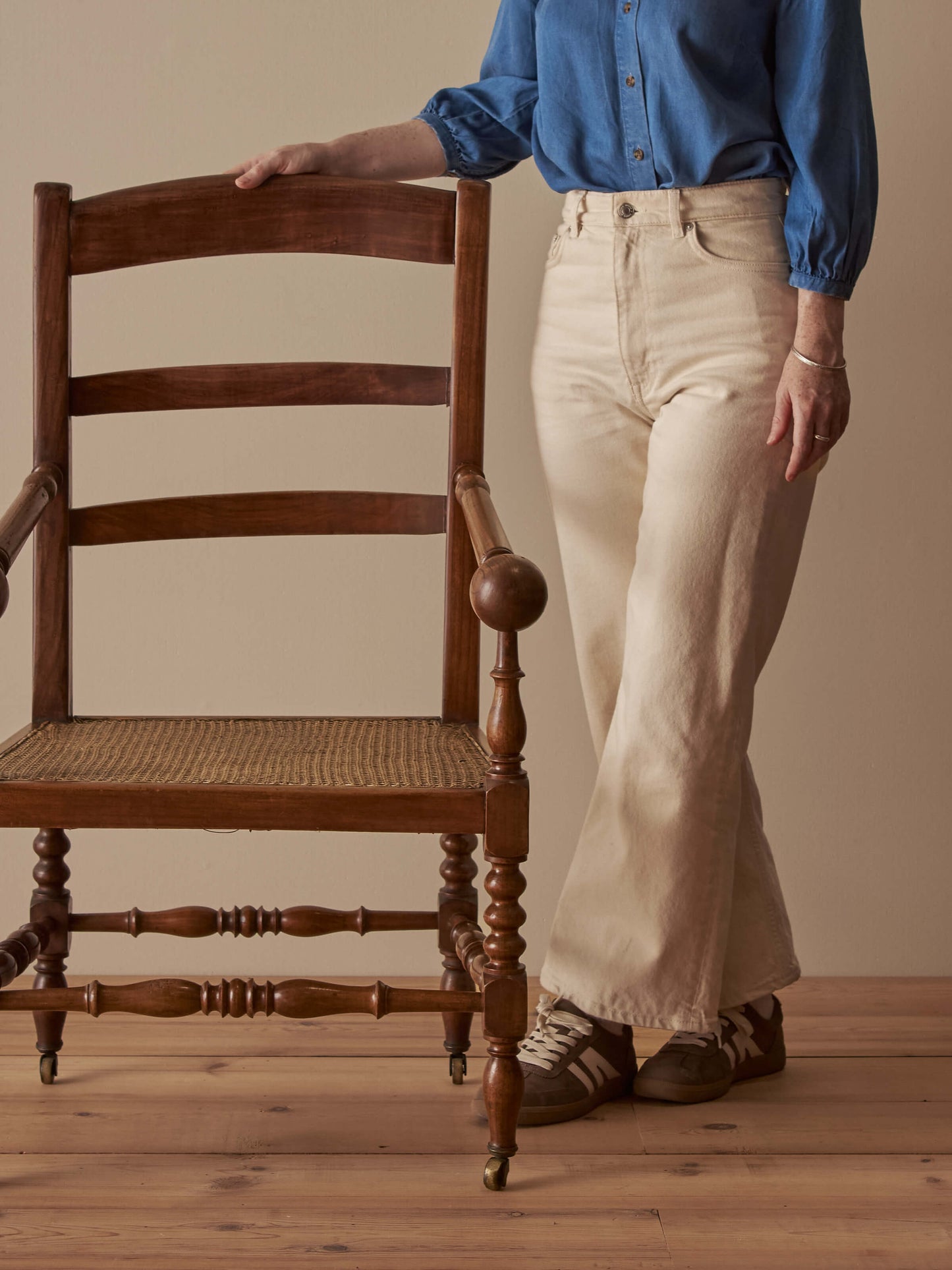 French antique cane chair on castors