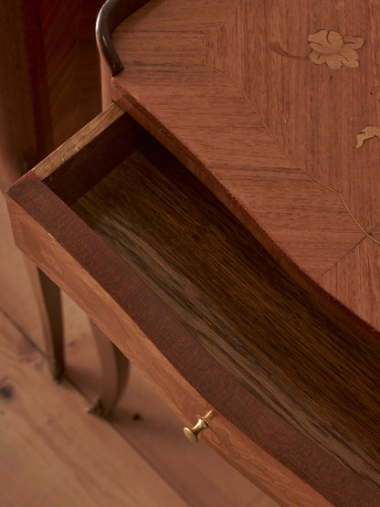 Pair of French mid-century marquetry bedside tables