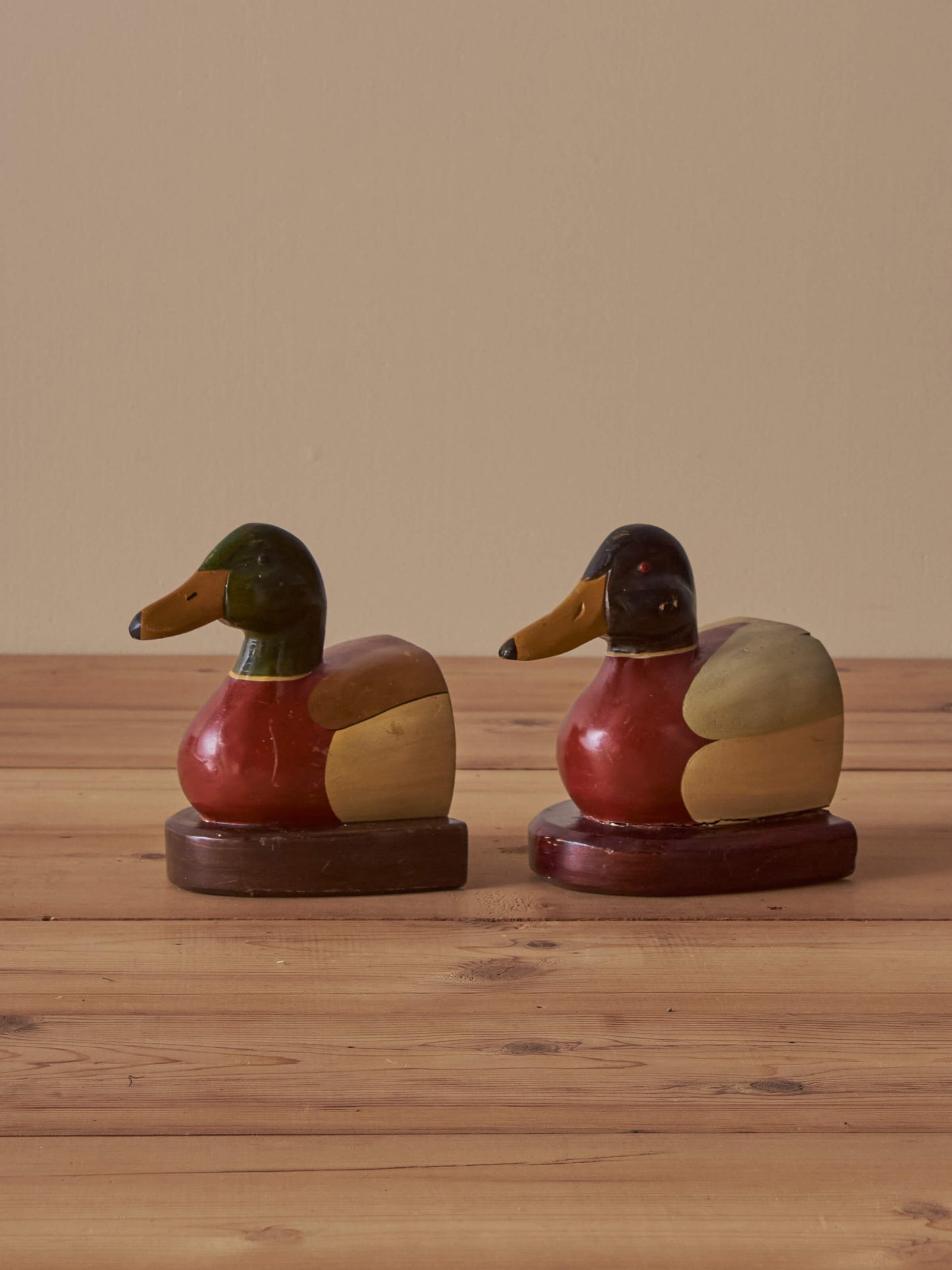 Pair of vintage wooden duck bookends