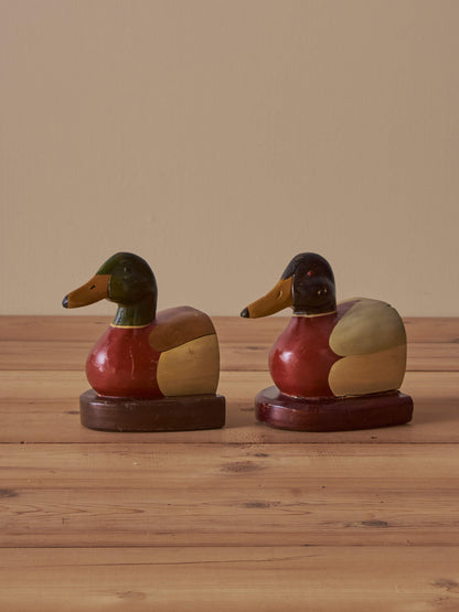 Pair of vintage wooden duck bookends