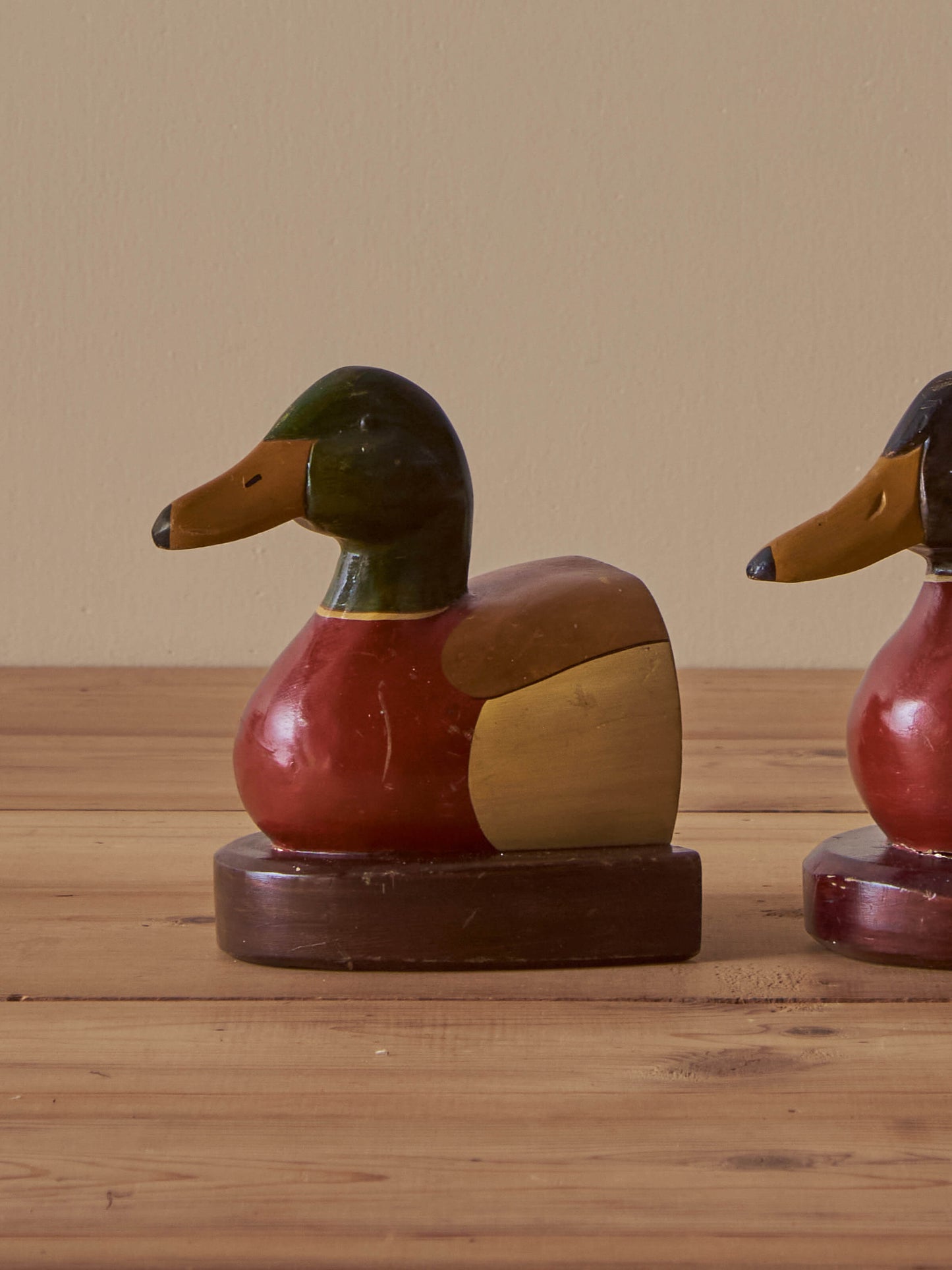 Pair of vintage wooden duck bookends