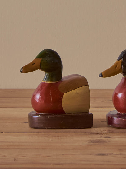 Pair of vintage wooden duck bookends