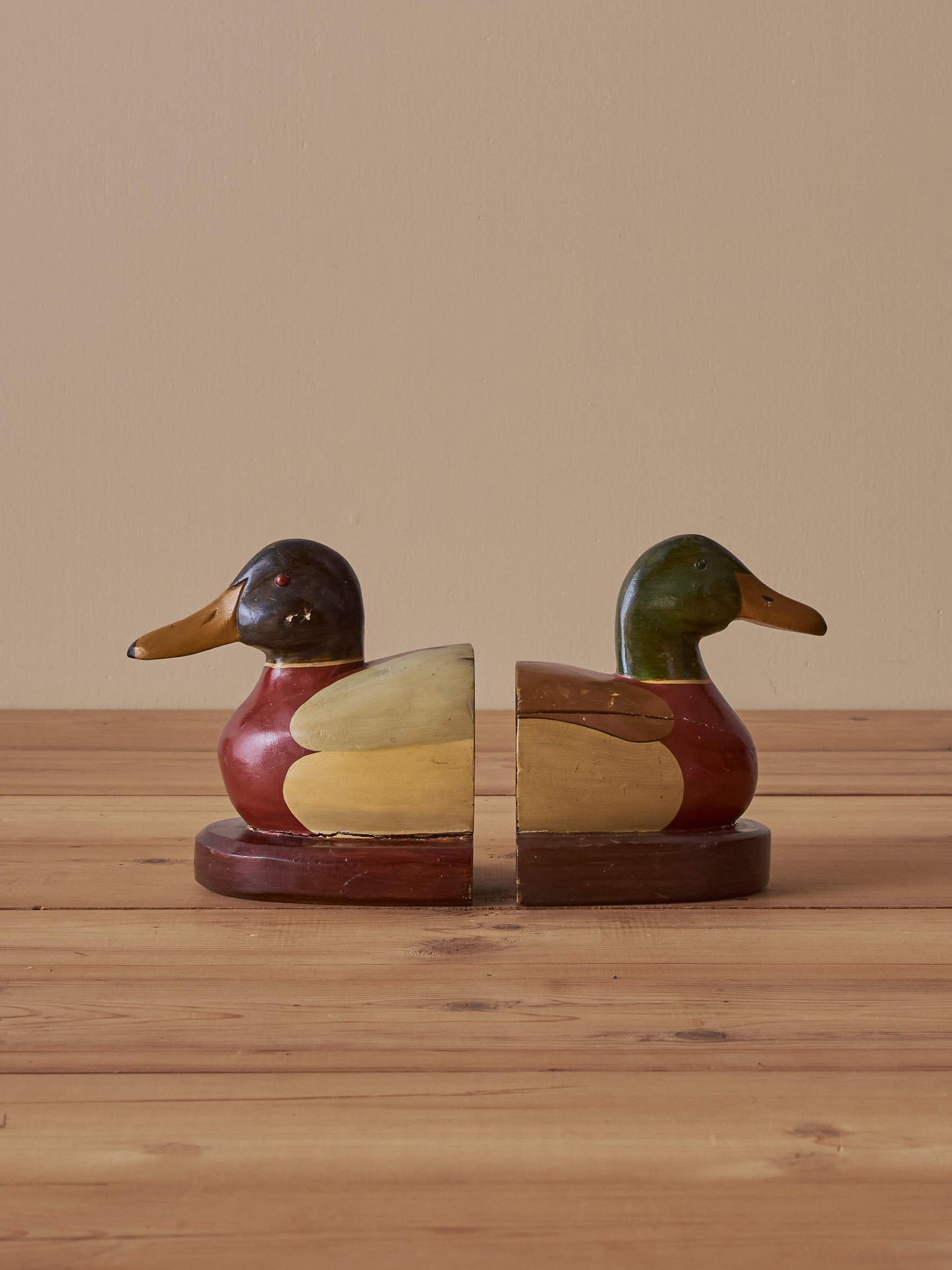 Pair of vintage wooden duck bookends