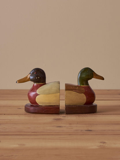Pair of vintage wooden duck bookends