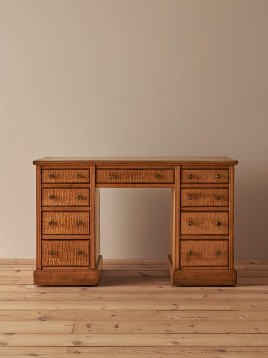 Antique Japanese ash pedestal desk on castors