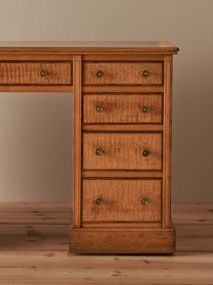 Antique Japanese ash pedestal desk on castors
