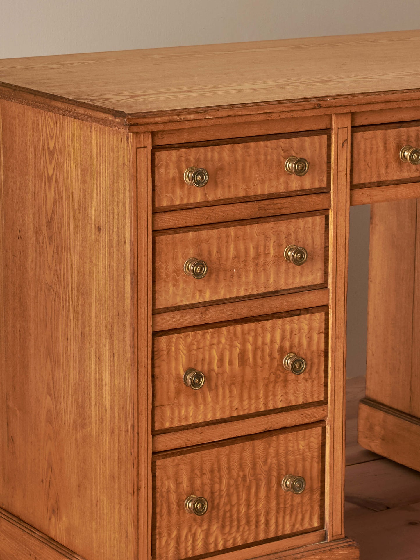 Antique Japanese ash pedestal desk on castors