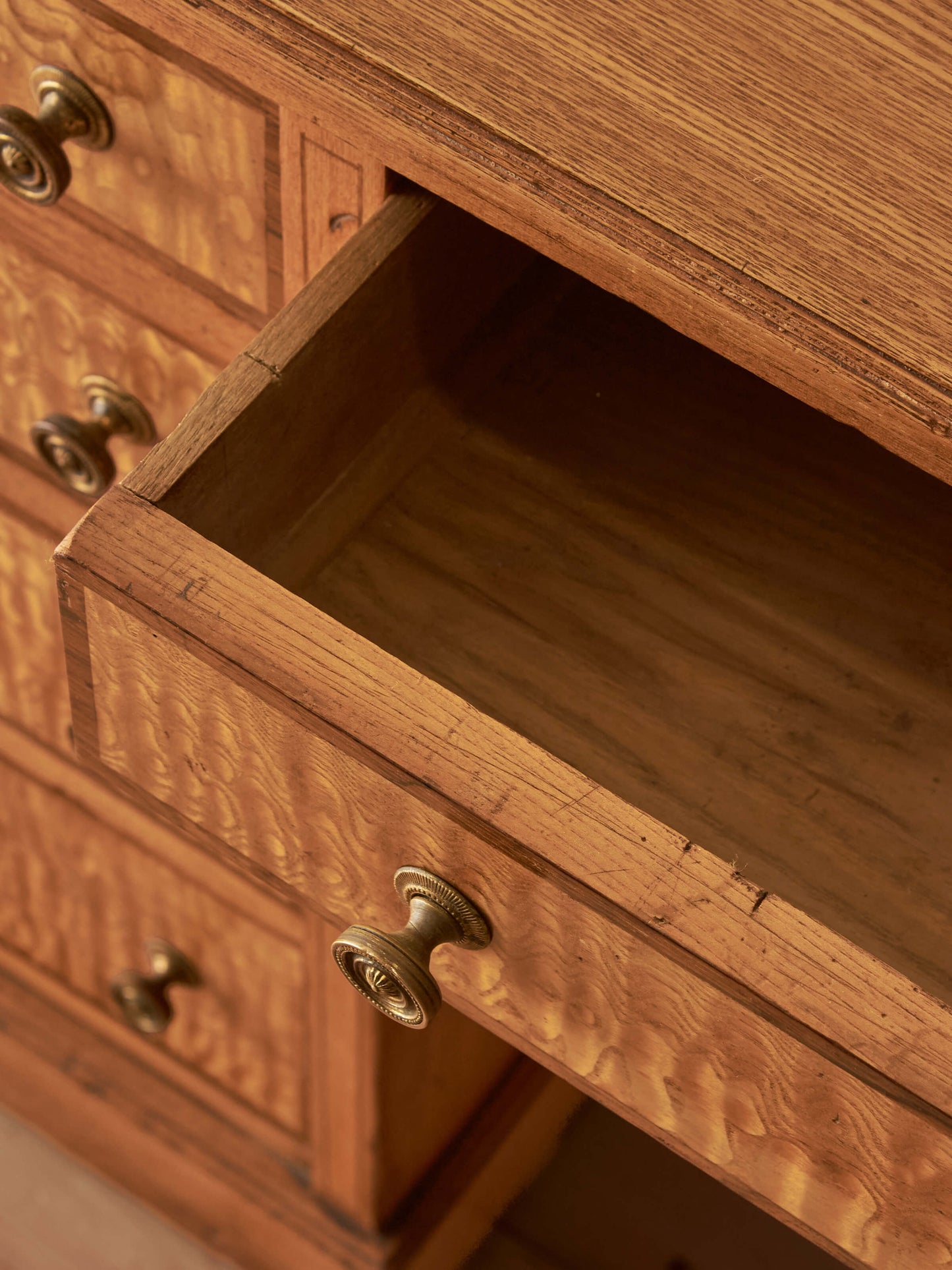 Antique Japanese ash pedestal desk on castors