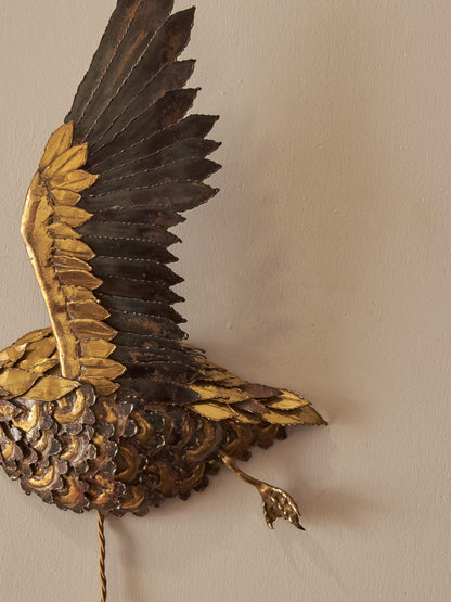 Italian brass and metal bird wall light by P.Mas Rossi