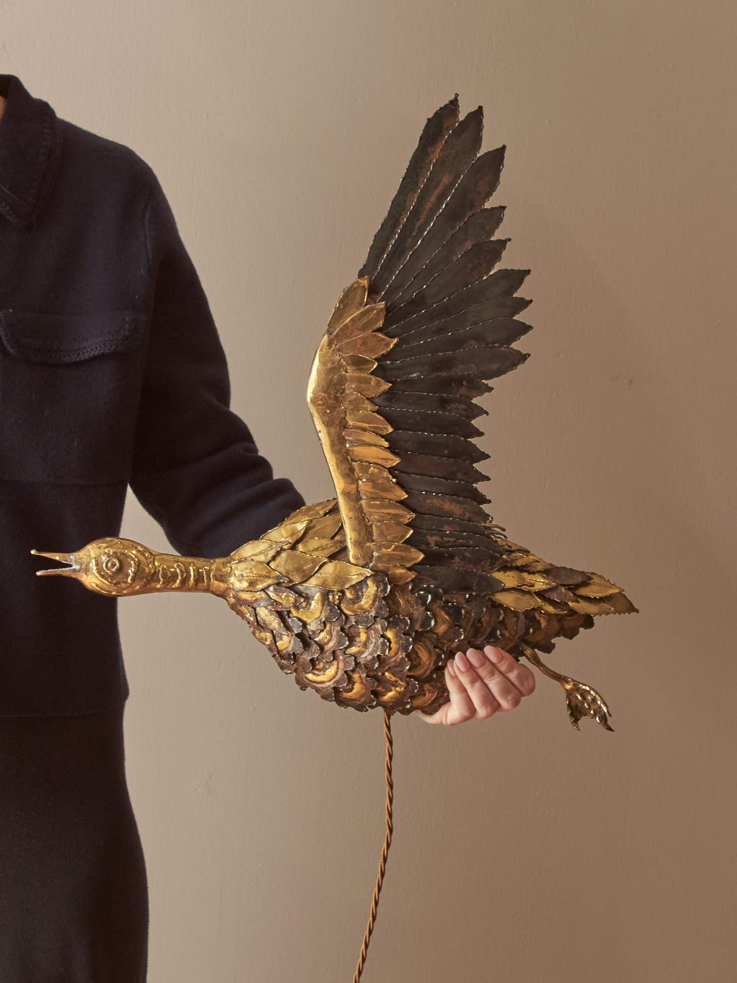 Italian brass and metal bird wall light by P.Mas Rossi