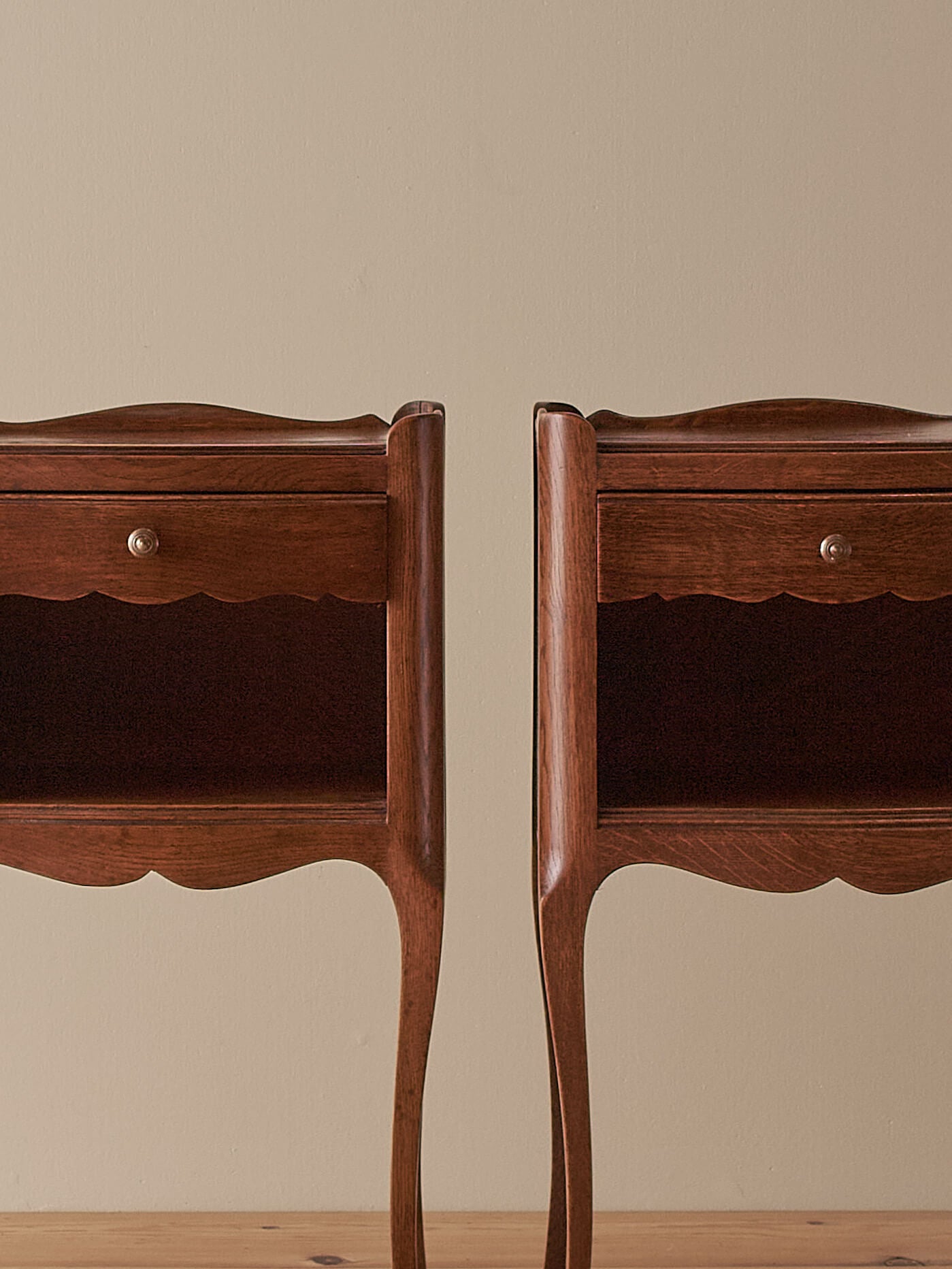 ON HOLD Pair of French oak vintage bedside tables