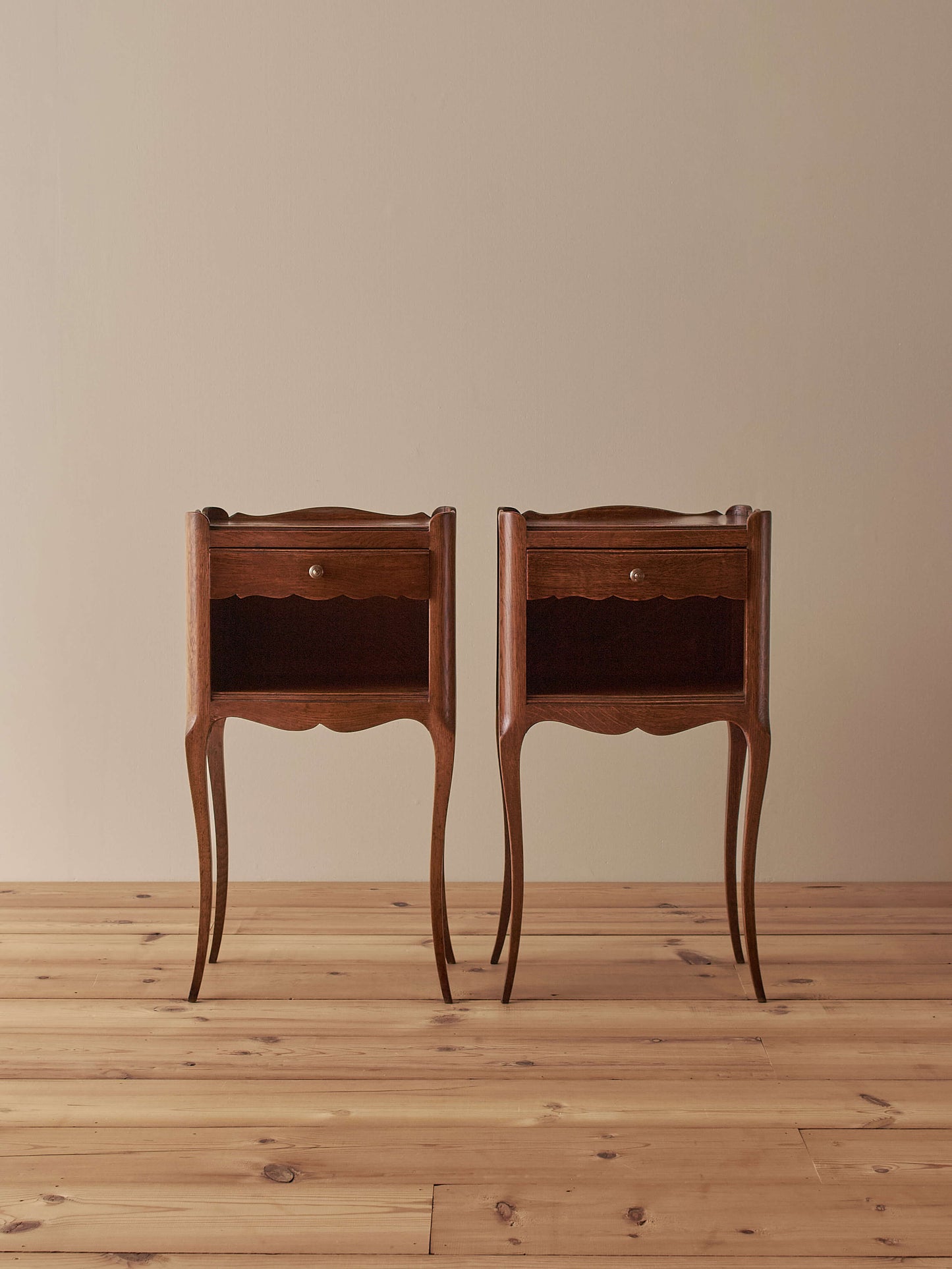 ON HOLD Pair of French oak vintage bedside tables