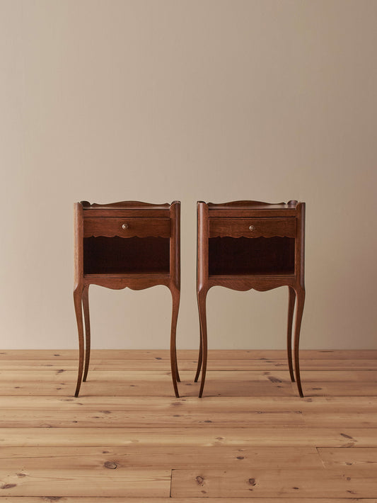 ON HOLD Pair of French oak vintage bedside tables