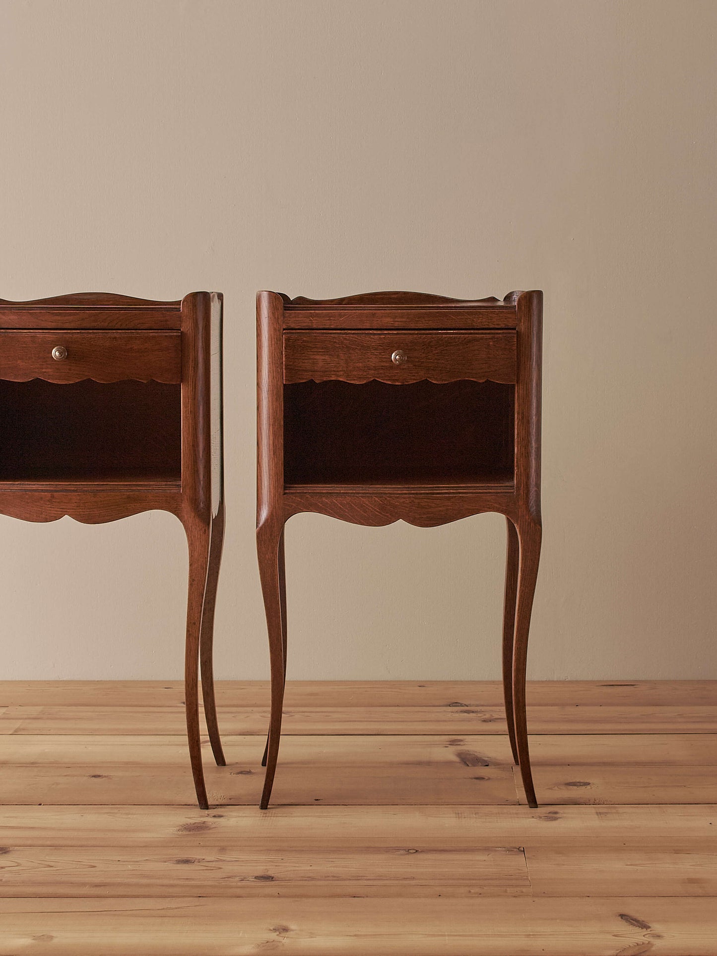 ON HOLD Pair of French oak vintage bedside tables