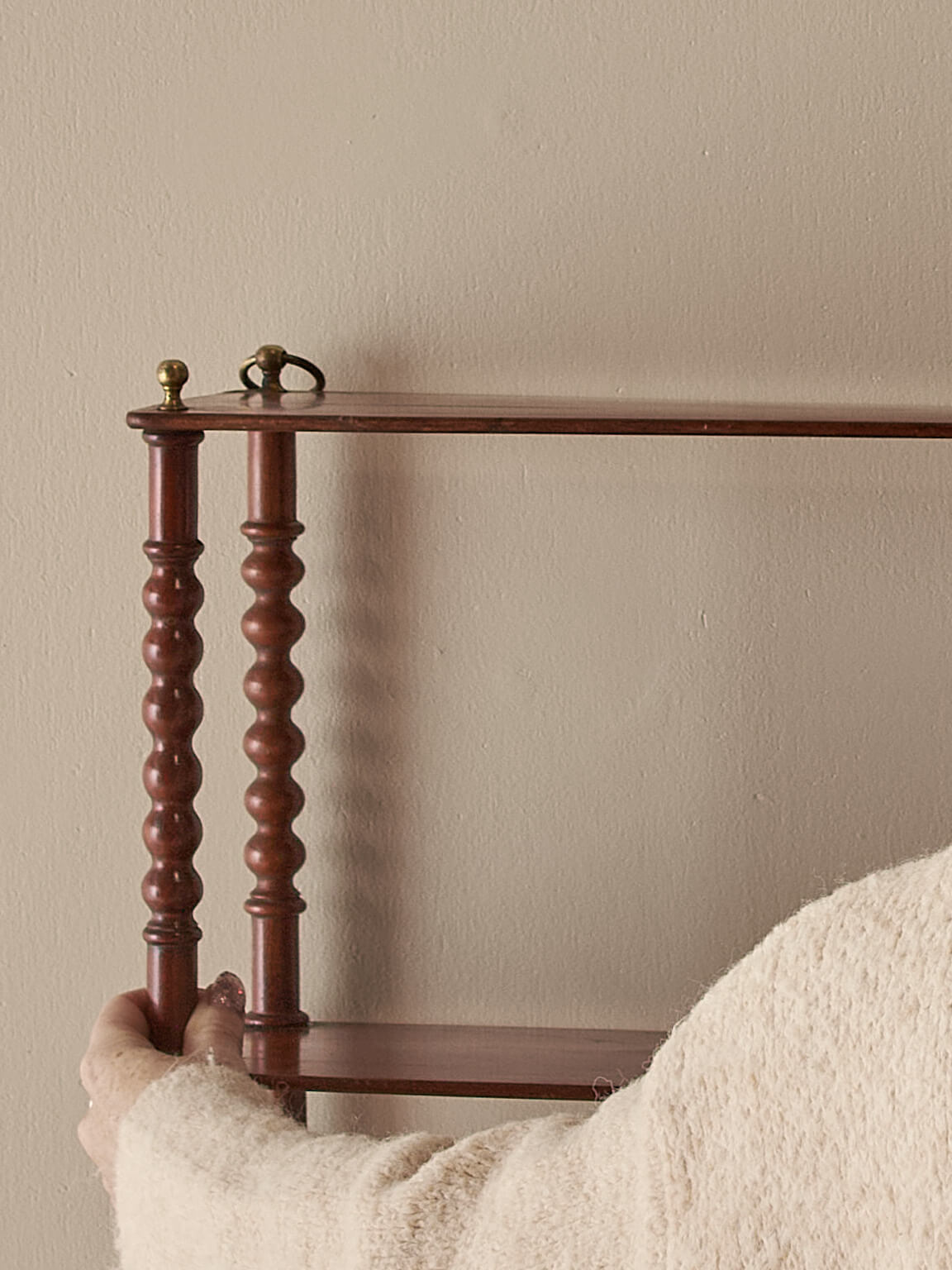 Antique French mahogany bobbin wall-shelf