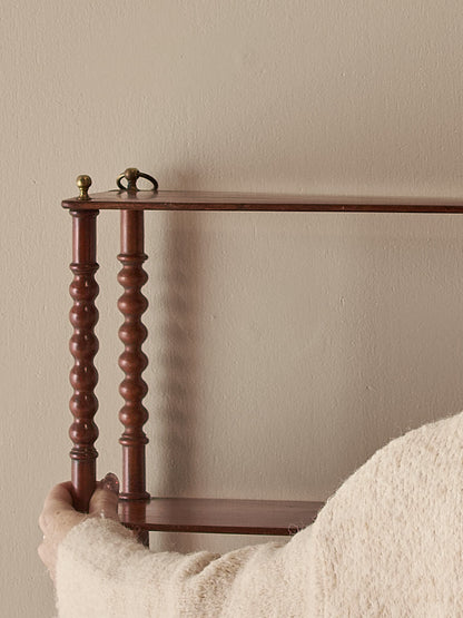 Antique French mahogany bobbin wall-shelf