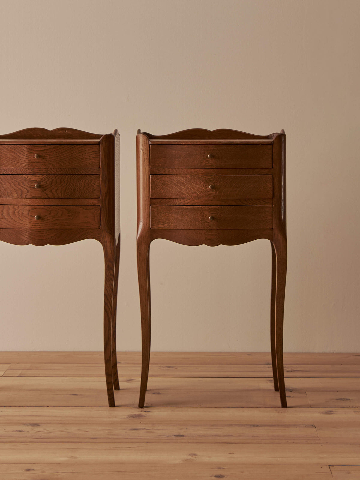 Pair of French vintage oak bedside tables