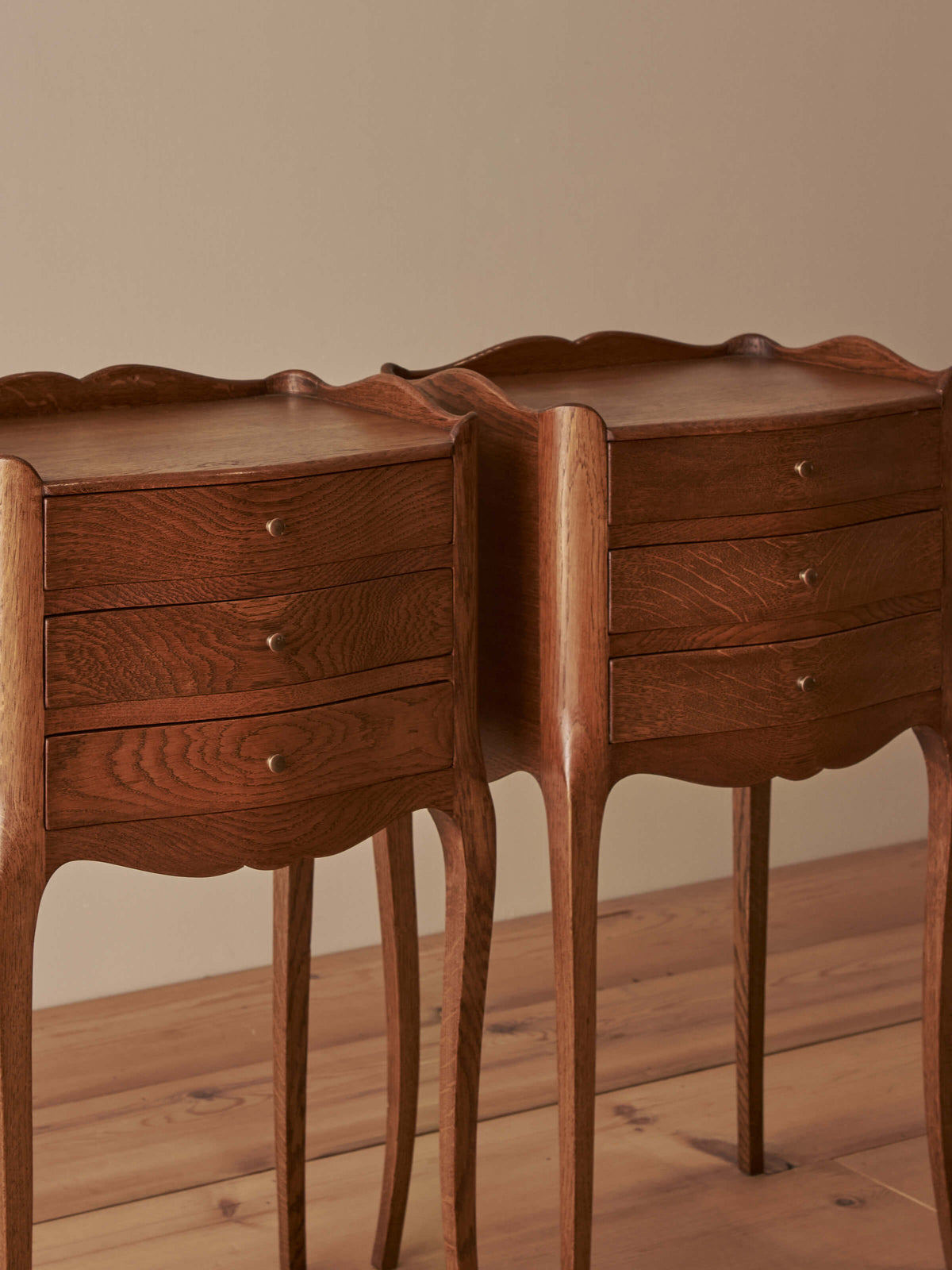 Pair of French vintage oak bedside tables