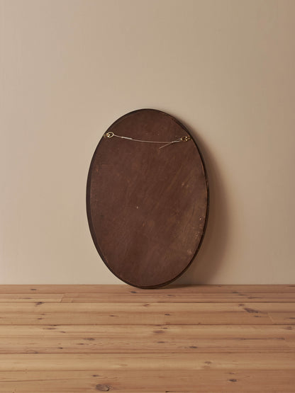 Art Deco oak oval bevelled mirror