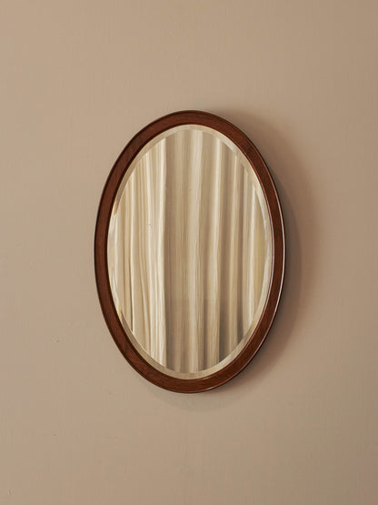 Art Deco oak oval bevelled mirror