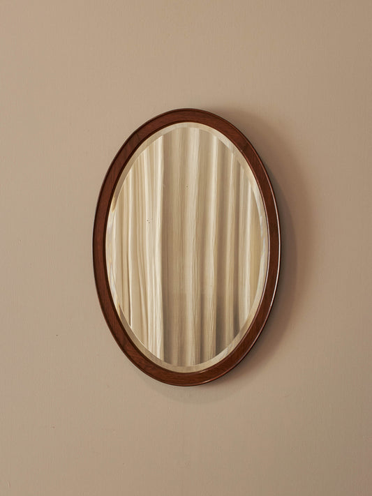 Art Deco oak oval bevelled mirror